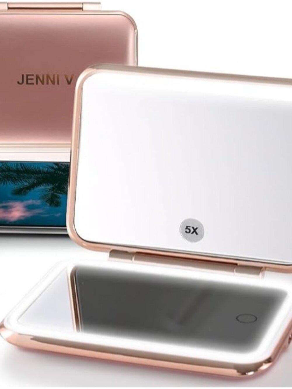 Jenni V Rose Gold LED Lighted Compact Mirror 5X Magnifying Power Bank